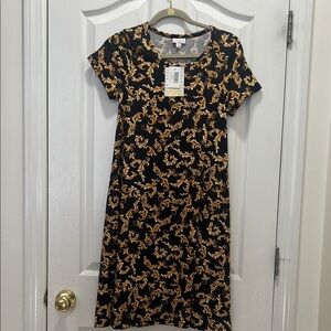 NWT Lularoe Womens Size XXS Elegant Black and Gold Patterned Dress